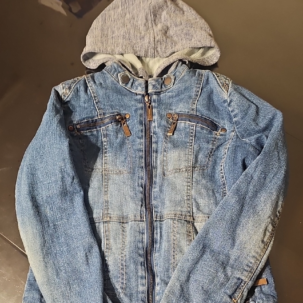 Denim Jacket with Removable Hood Worn Twice, Like New